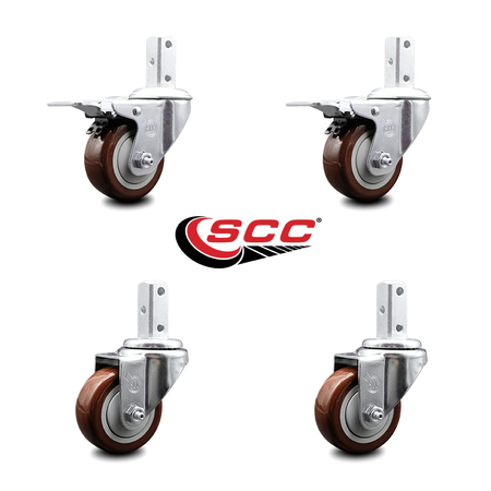 Service Caster 3.5 Inch Maroon Poly Swivel 3/4 Inch Square Stem Caster Total Lock Brakes, 2PK SCC-SQTTL20S3514-PPUB-MRN-34-2-S-2